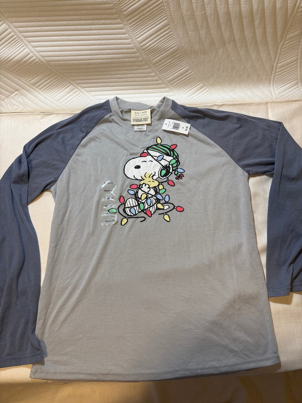 Peanuts Snoopy Woodstock Christmas Pajama Top Womens M Munki Munki NWT